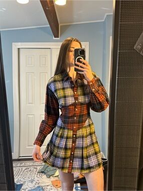 Circus by Sam Edelman Multi-Color Plaid Long Sleeve Shirt Dress in Small